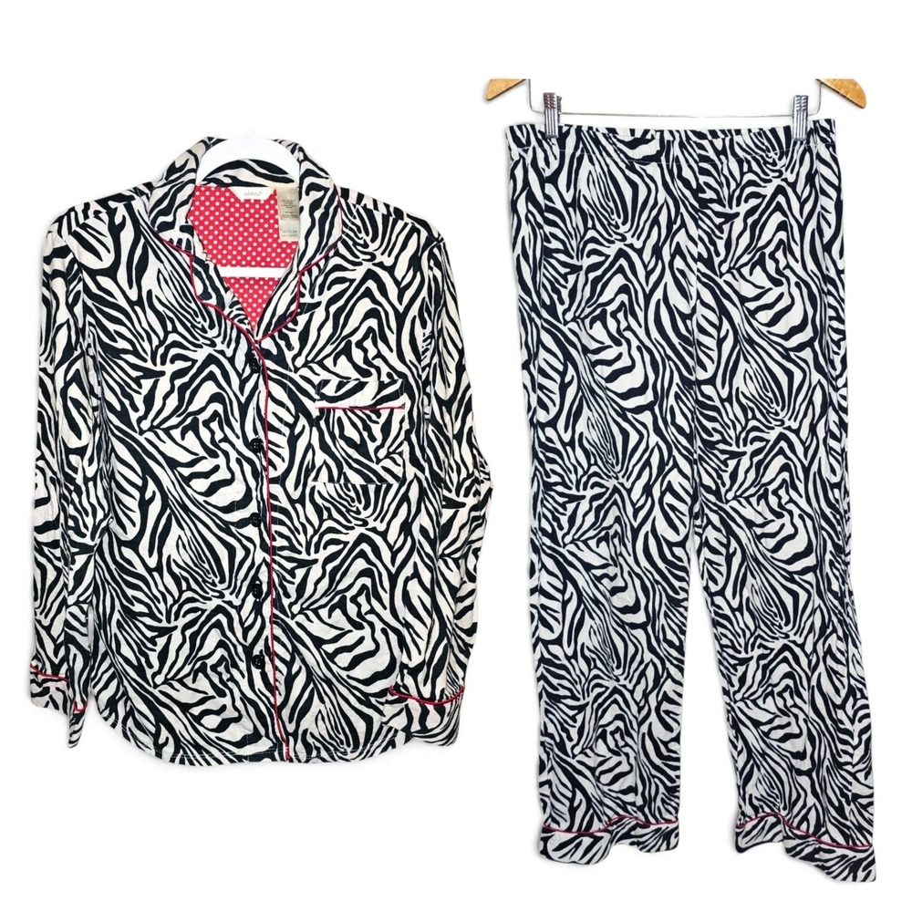Adonna Pajama Set Women Medium Black White Zebra Print Long Sleeve Button Up